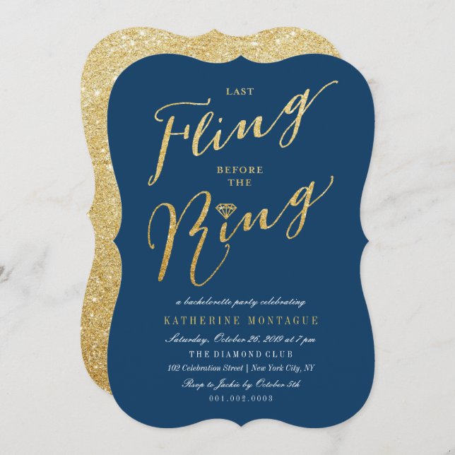 Last Fling Before The Ring Chic Bachelorette Party Invitation (Front/Back)