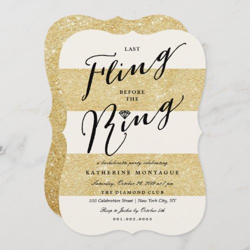 Last Fling Before The Ring Chic Bachelorette Party Invitation
