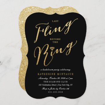 Last Fling Before The Ring Chic Bachelorette Party Invitation by fatfatin_blue_knot at Zazzle