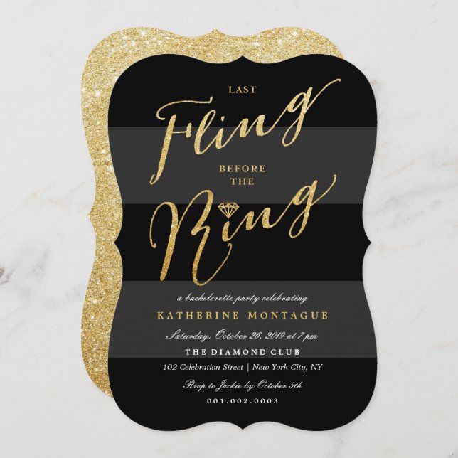 Last Fling Before The Ring Chic Bachelorette Party Invitation (Front/Back)
