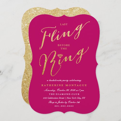 Last Fling Before The Ring Chic Bachelorette Party Invitation