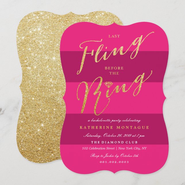 Last Fling Before The Ring Chic Bachelorette Party Invitation (Front/Back)