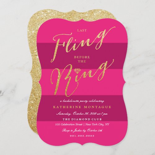 Last Fling Before The Ring Chic Bachelorette Party Invitation