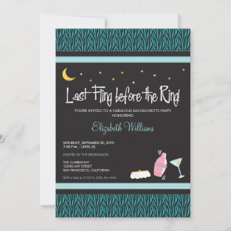 Last Fling Zebra Bachelorette Invitation (aqua)