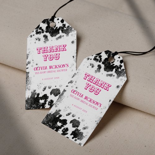 Last Hoedown Cow Print Hot Pink Bridal Shower Gift Tags