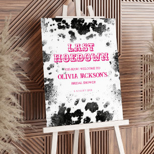 Last Hoedown Cow Print Hot Pink Bridal Shower Sign