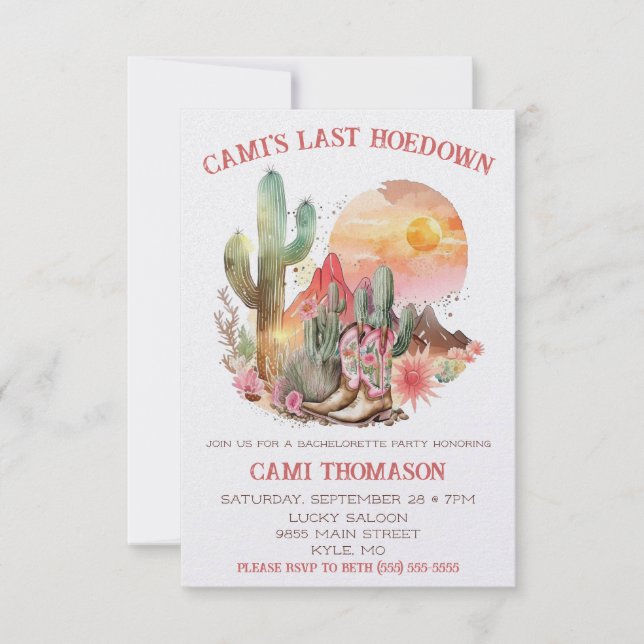 Last Hoedown, Western, Cowgirl Bachelorette Party Invitation (Front)