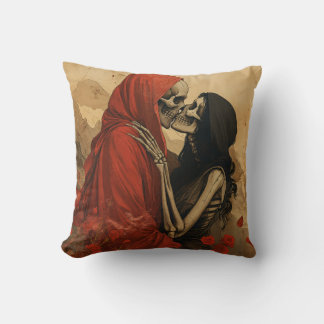 Last Kiss vintage skeleton goth art Throw Pillow