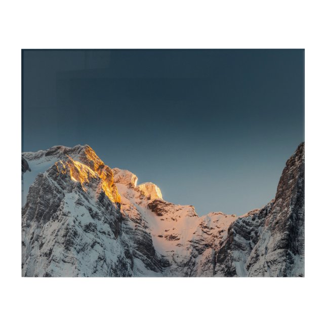 Last light before sunset on mountains acrylic print (Front)