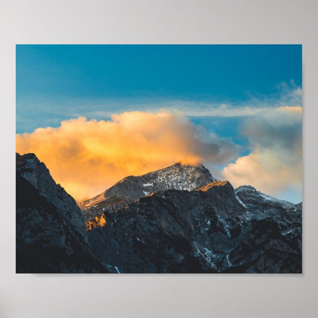 Last light on mountains before sunset poster (Front)