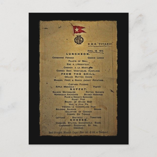 Last Menu RMS Titanic (Front)
