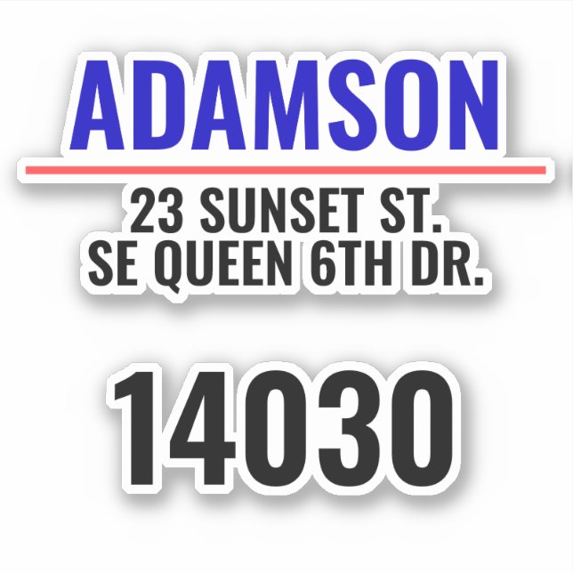 Last Name & Address - Custom Mailbox Numbers Sticker (Front)