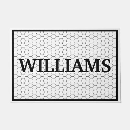 Last Name Black and White Hex Tile Doormat