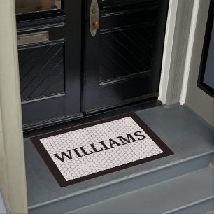 Last Name Black and White Tile Design Custom Doormat