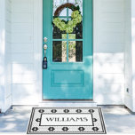 Last Name Black and White Tile Design Custom Doormat<br><div class="desc">This classy cute black and white faux tile doormat is perfect for any home. Its clean lines,  simple colors,  and vintage pattern are timeless and versatile. This doormat can be customized with your own last name using the personalization feature.</div>