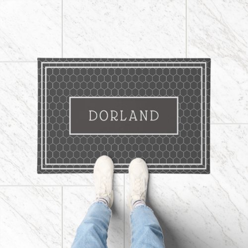 Last Name Black and White Tile Design Custom Doormat