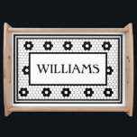 Last Name Black and White Tile Design Custom Gift Serving Tray<br><div class="desc">This classy cute black and white faux tile design tray is perfect for any home. Its clean lines,  simple colors,  and vintage pattern are timeless and versatile. This name on this tray can be customized using the personalization feature. These make great wedding or house warming gifts!</div>