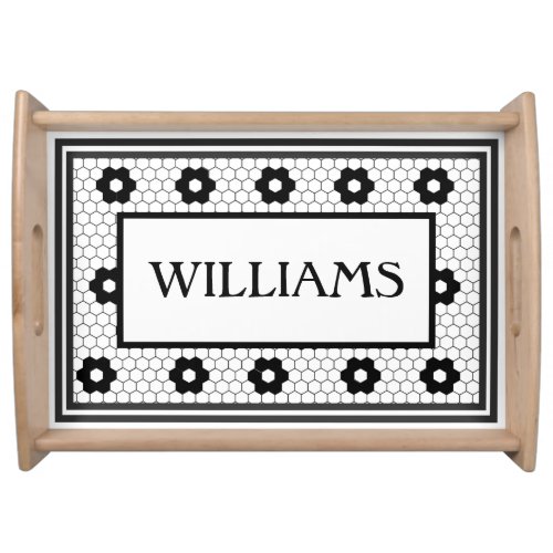 Last Name Black and White Tile Design Custom Gift Serving Tray