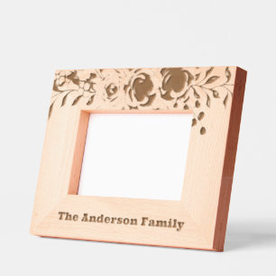 Last Name Cute Elegant Floral Script Typography Engraved Frames