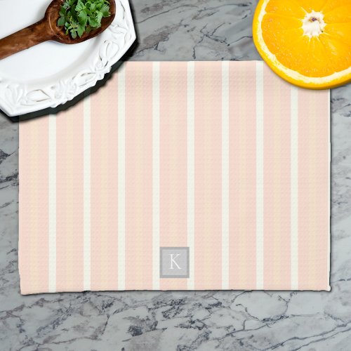 Last Name Pink Peach Striped Kitchen Towel
