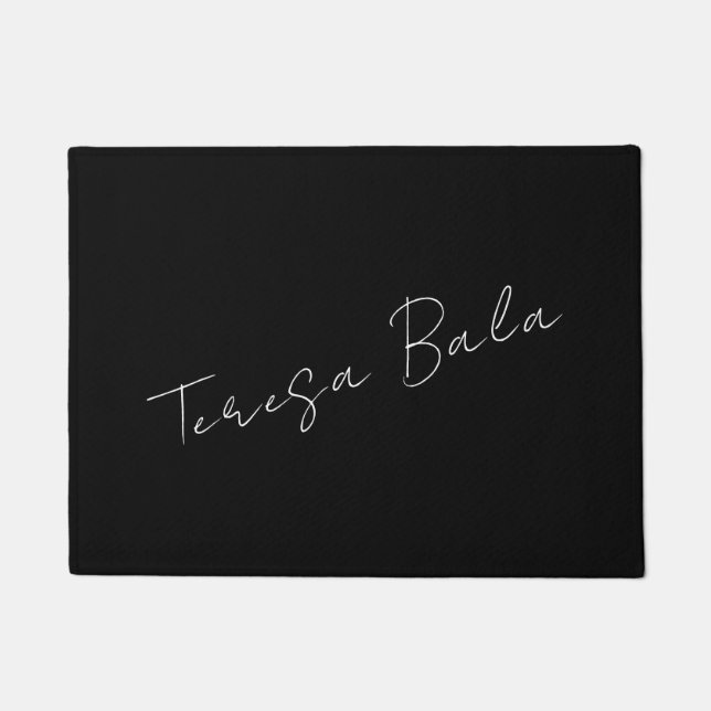 Last Name Residence Modern Minimal Black Surname Doormat (Front)