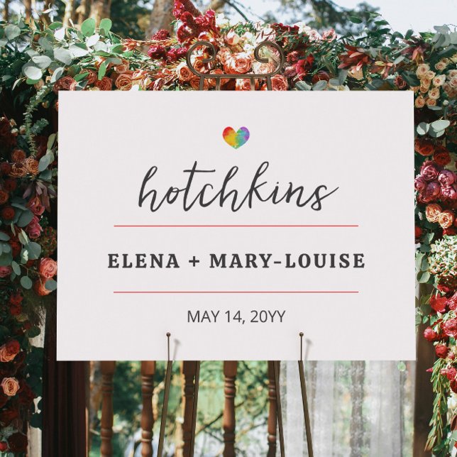 Last Name Watercolor Heart Gay Lesbian Wedding Foam Board (Creator Uploaded)