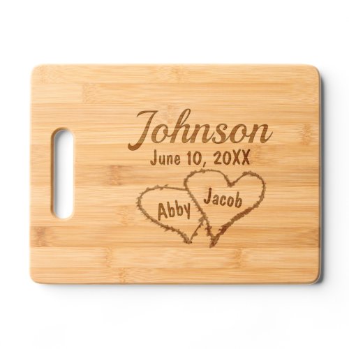 Last Name With Wedding Year and Hearts Cutting Board