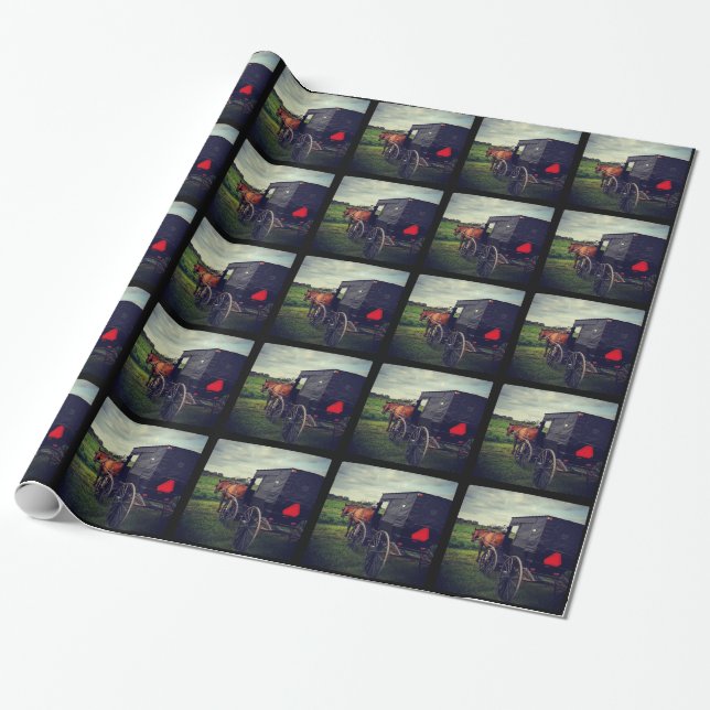 Last Night in an Amish community, Amish Horse Wrapping Paper (Unrolled)