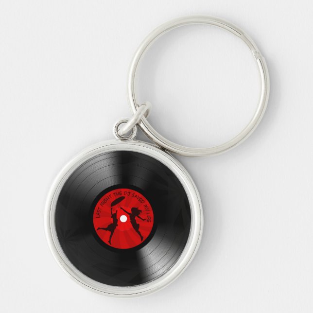 Last Night The DJ Saved My Life Vinyl Record Black Keychain (Front)