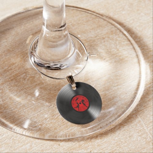 Last Night The DJ Saved My Life Vinyl Record Black Wine Glass Charm