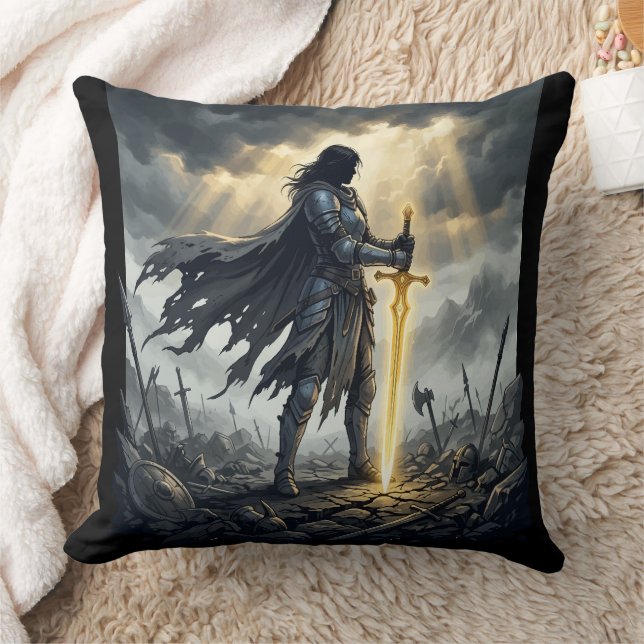 Last One Standing Dark Fantasy Warrior Epic Battle Throw Pillow (Blanket)
