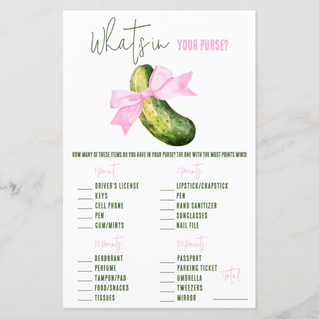 Last Pickle She'll Tickle What's in Purse Game (Front)