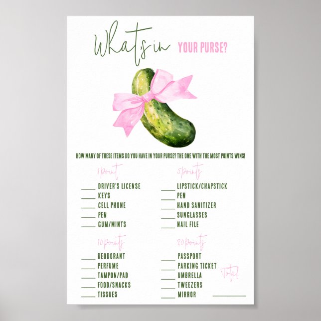 Last Pickle, What's in Your Purse? Bridal Game Poster (Front)