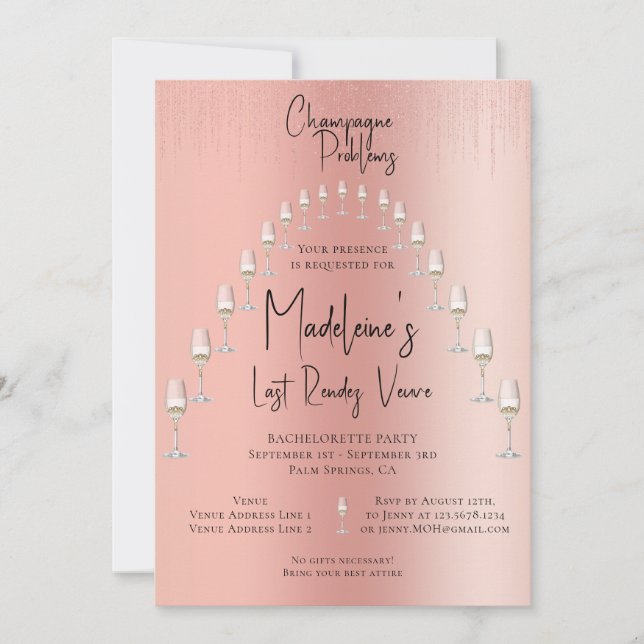 Last Rendez Veuve Bachelorette Weekend Itinerary Invitation (Front)