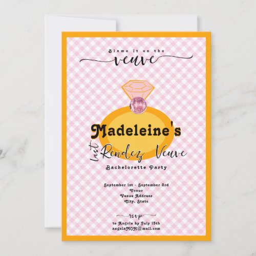 Last Rendez Veuve Orange Bachelorette Itinerary Invitation