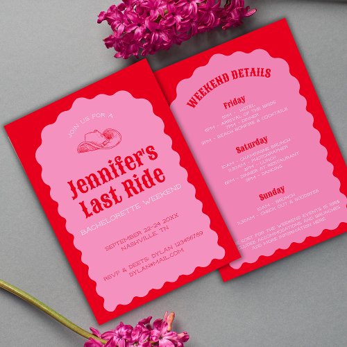 Last Ride Cowgirl Bold Red  Pink Nash Bach Invitation