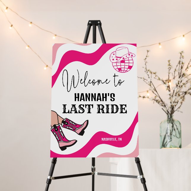Last Ride Disco Cowgirl Bachelorette Welcome Foam Board (In Situ (Stand))