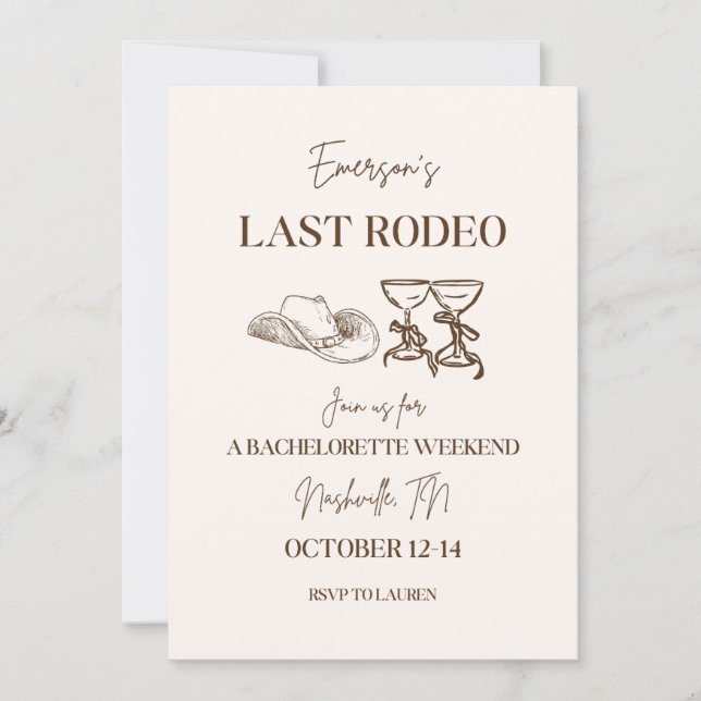 Last Rodeo Bachelorette Invitation and Itinerary (Front)