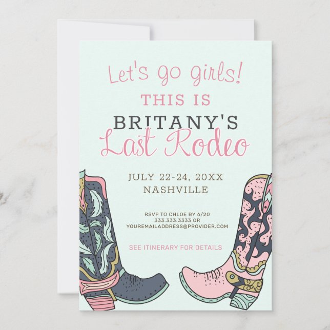 Last Rodeo Bachelorette Itinerary Invitation (Front)