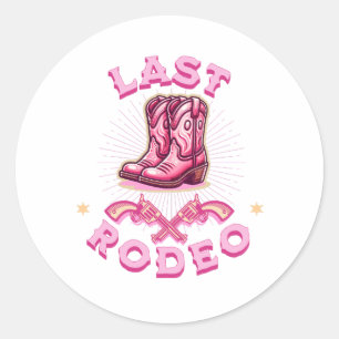 last rodeo bachelorette party pink cowgirl classic round sticker