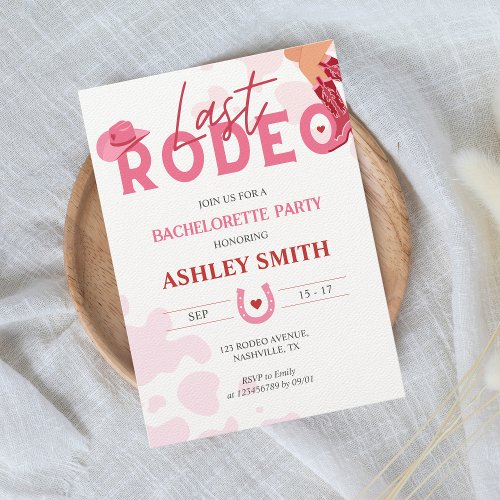 Last Rodeo Bachelorette Party Pink Cowgirl Invitation