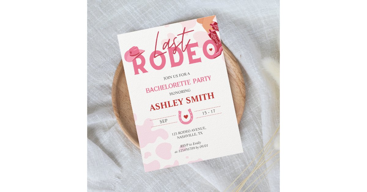 Last Rodeo Bachelorette Party Pink Cowgirl Invitation | Zazzle