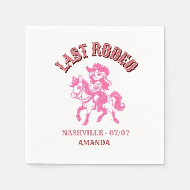 last rodeo bachelorette party pink horse napkins (Front)