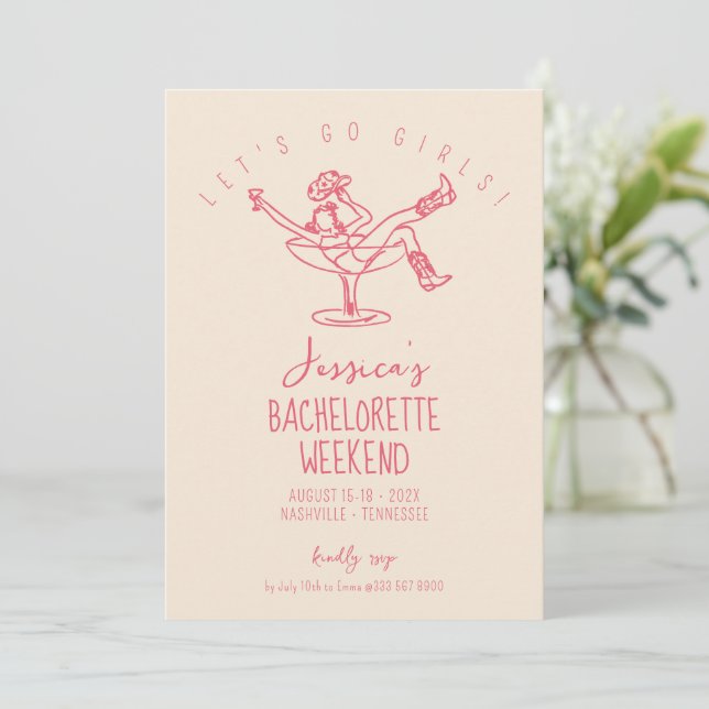 Last rodeo Bachelorette Weekend Funky hand drawn Invitation (Standing Front)