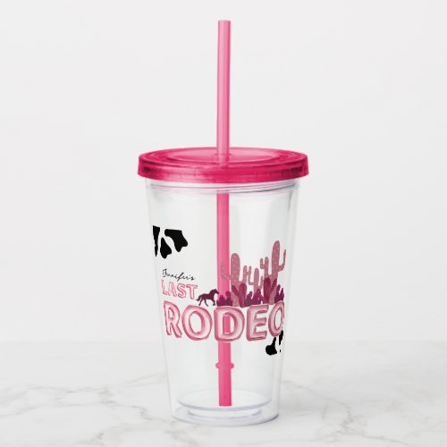 Last rodeo balloon font and cow printcool party acrylic tumbler