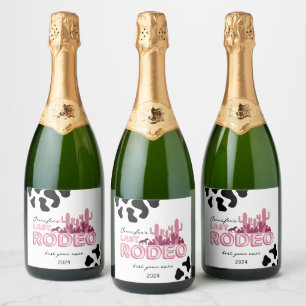 Last rodeo balloon font and cow print, Cowgirl Sparkling Wine Label