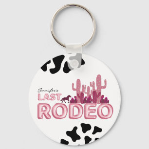 Last rodeo balloon font and cow print, cute keychain