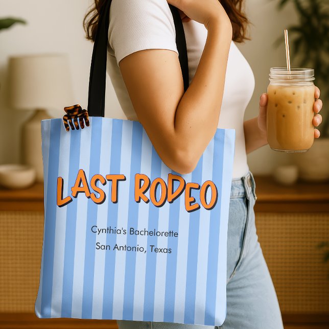 Last Rodeo Blue + Orange Bachelorette Cowgirl Tote Bag (last rodeo bridesmaid tote bag)