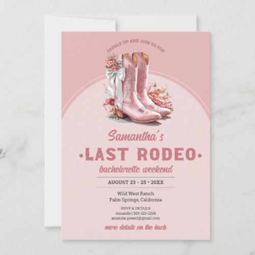 Last Rodeo Blush Pink Cowgirl Boots Weekend  Invitation