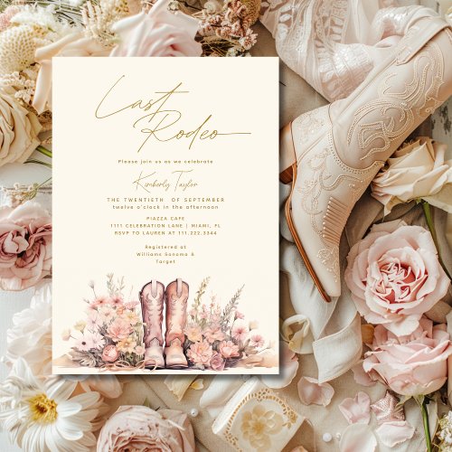 Last Rodeo Boots Floral Cowgirl Bridal Shower Invitation